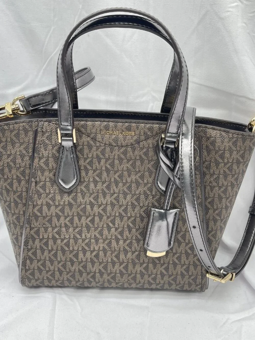 Michael Kors Womens Taryn Small Tote Crossbody Bag Canvas Chocolate - Picture 12 of 12